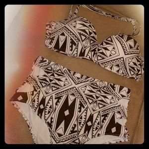 Aztec print high waist bathing suit